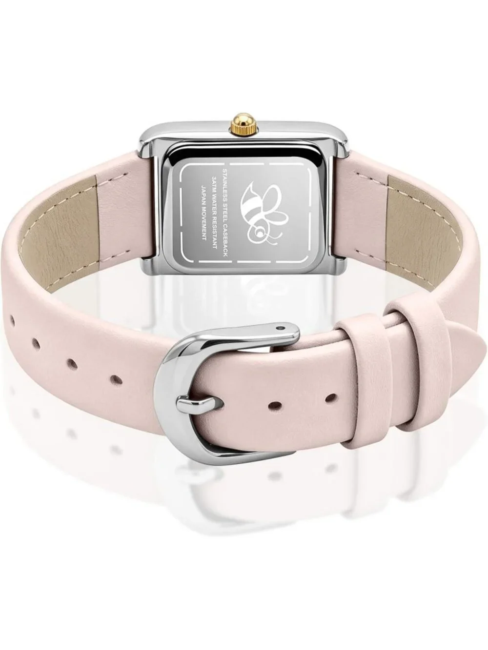 Women's Pink Silver Roman Numeral Leather Strap Square Face Analog Vintage Watch